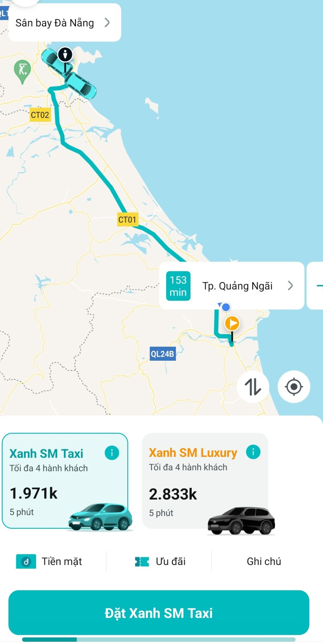 Đặt xe taxi điện Vinfast qua ứng dụng Xanh SM