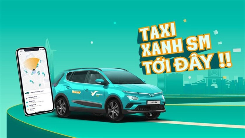 Đội xe taxi điện Xanh SM màu xanh cyan