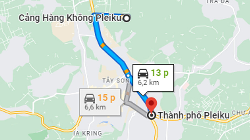 Đường đi từ sân bay Pleiku về trung tâm thành phố