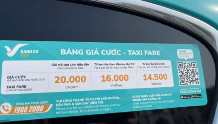 Giá cước taxi Xanh SM ở Cần Thơ