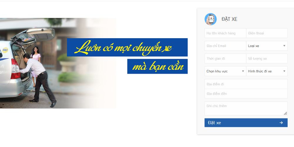 Giao diện đặt xe tại website taxi Thành Công