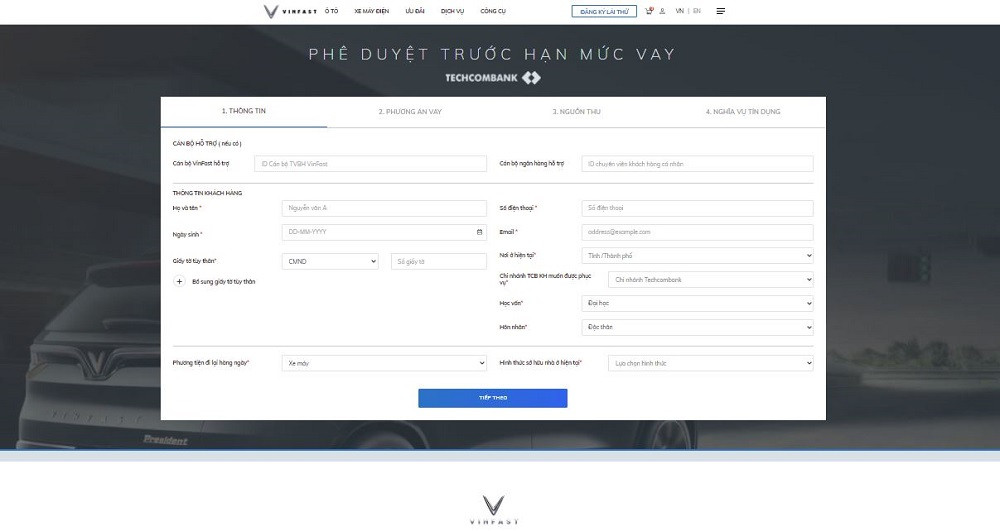 Giao diện quy trình thẩm định trực tuyến hỗ trợ vay mua ô tô trả góp nhanh chóng