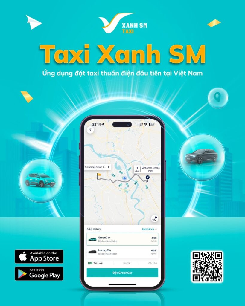 Giao diện tải ứng dụng Taxi Xanh SM trên các nền tảng điện thoại