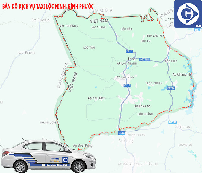 Giao diện ứng dụng đặt taxi GV Taxi tại Lộc Ninh Bình Phước
