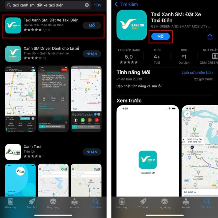Giao diện ứng dụng đặt xe của hãng taxi điện Xanh SM