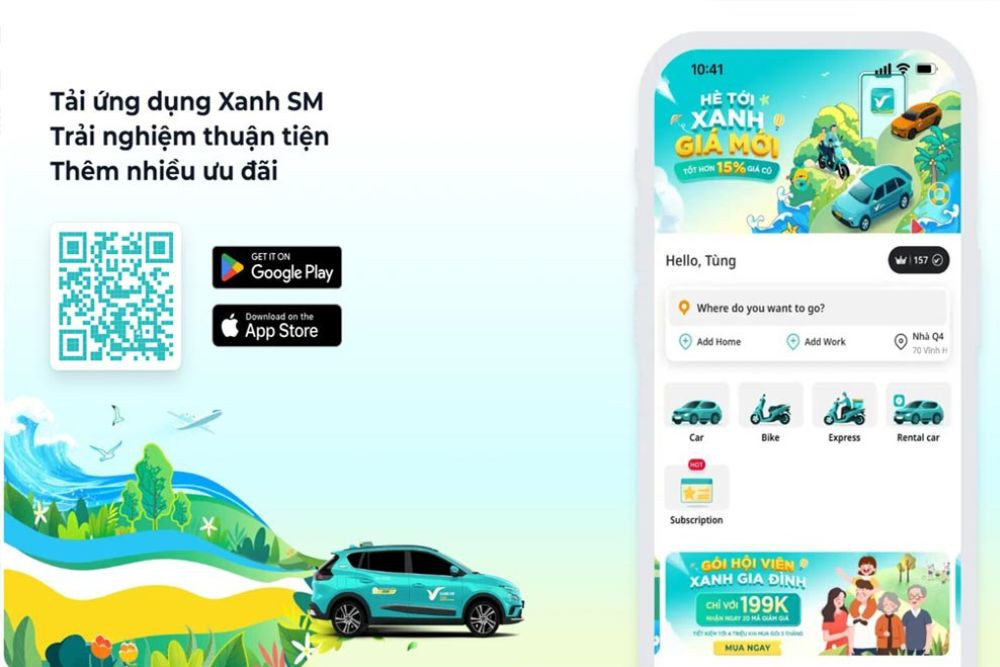 Giao diện ứng dụng di động để đặt **taxi xanh Vĩnh Phúc** tiện lợi