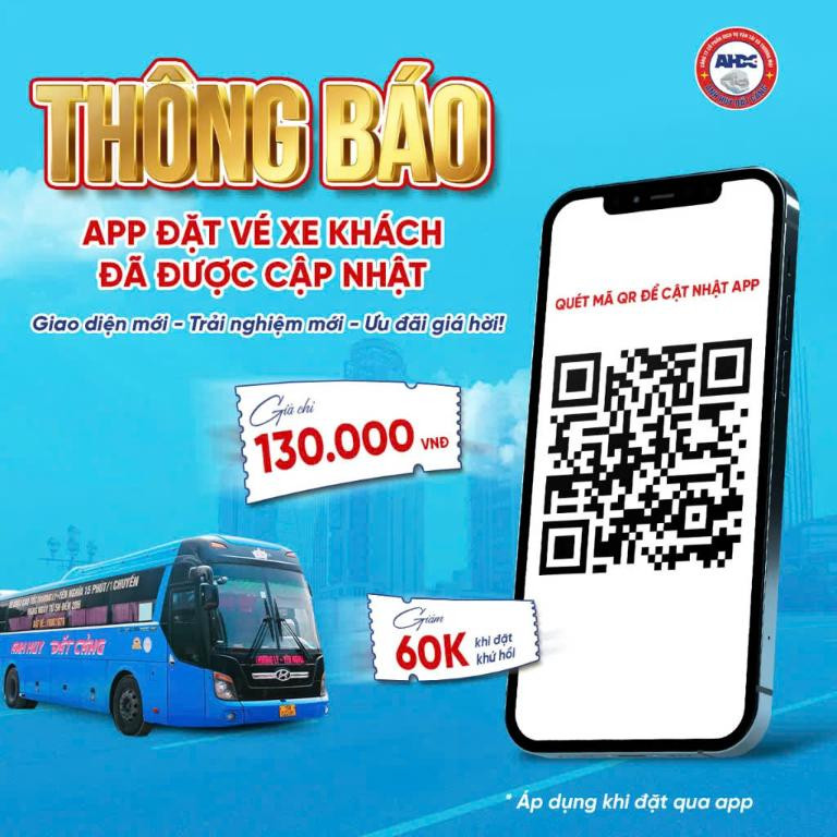 Giao diện ứng dụng di động tiện lợi để đặt vé Nhà Xe Anh Huy Đất Cảng