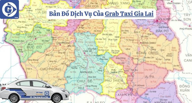 Giao diện ứng dụng Grab Taxi Gia Lai trên điện thoại di động, hiển thị bản đồ và tùy chọn đặt xe