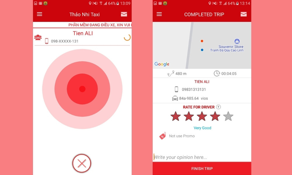 Giao diện ứng dụng Thảo Nhi Số giúp hành khách dễ dàng đặt taxi Bình Phước nhanh chóng và dễ dàng.