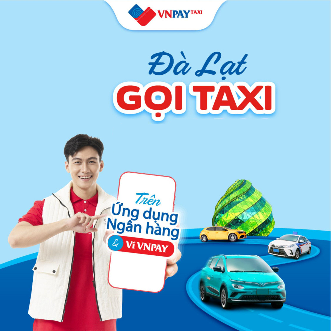 Giao diện ứng dụng VNPAY hiển thị chức năng đặt taxi điện Đà Lạt tiện lợi và nhanh chóng