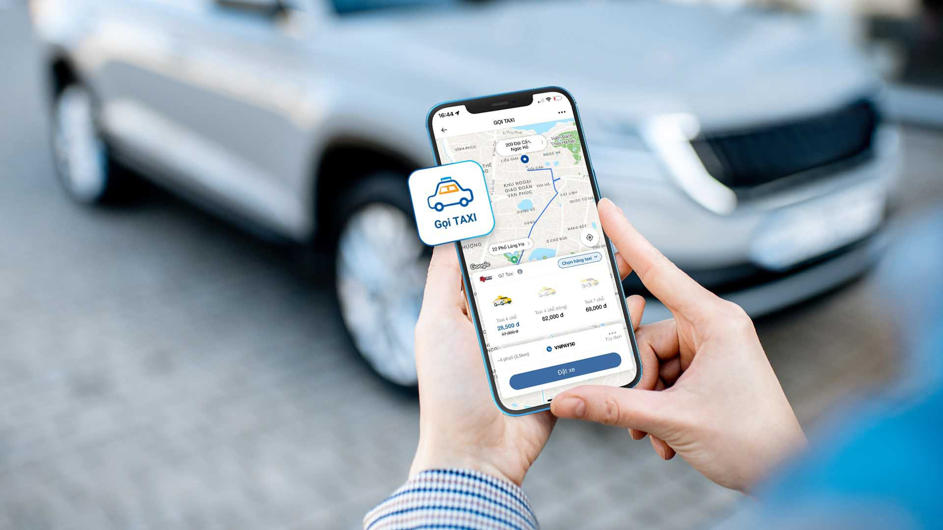 Giao diện ứng dụng VNPAY Taxi hỗ trợ đặt xe đi Vũng Tàu