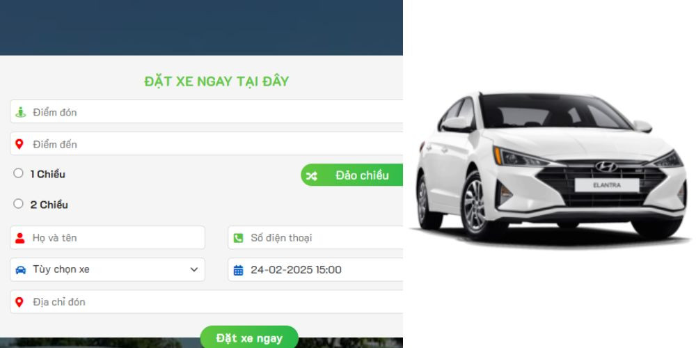 Giao diện website của Tổng Đài Taxi Giá Rẻ, nơi khách hàng có thể điền thông tin để đặt xe taxi Bến Lức nhanh chóng