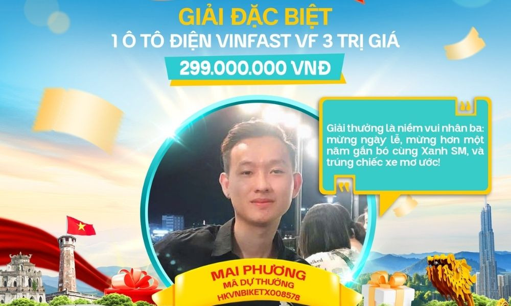Hình ảnh bác tài Mai Phương - người đầu tiên trúng xe VF 3 từ chương trình Hào Khí Việt Nam