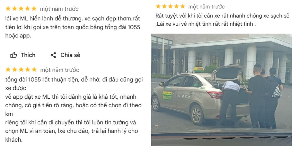Hình ảnh đánh giá 5 sao cho dịch vụ Taxi Mai Linh trên Google Maps