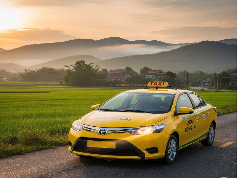 Hình ảnh xe taxi Bồng Lai Đức Trọng đón khách tại khu vực Lâm Đồng, biểu tượng cho dịch vụ vận chuyển tiện lợi.
