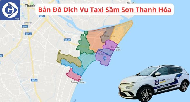 Hình ảnh xe taxi màu xanh lá cây đặc trưng của một hãng taxi lớn ở Sầm Sơn