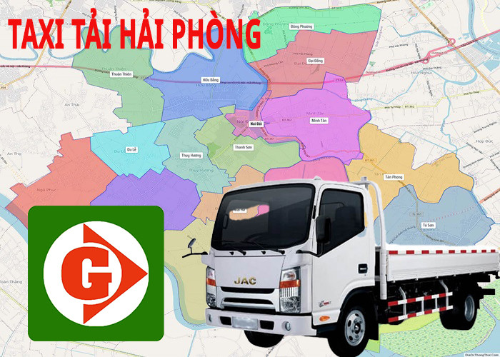 Hình ảnh xe taxi tải cùng ứng dụng đặt xe minh họa dịch vụ Giá Cước Taxi Tải Hải Phòng