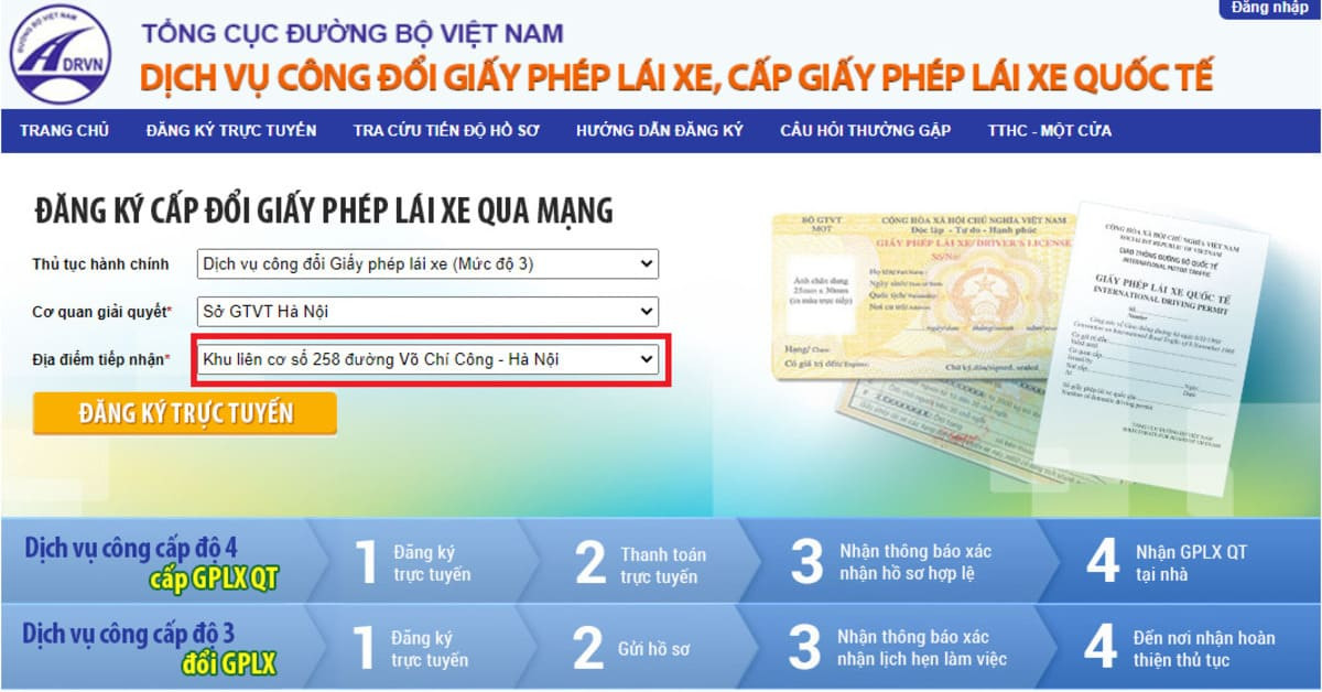 Hướng dẫn đổi bằng lái xe ô tô hết hạn online qua dịch vụ công trực tuyến