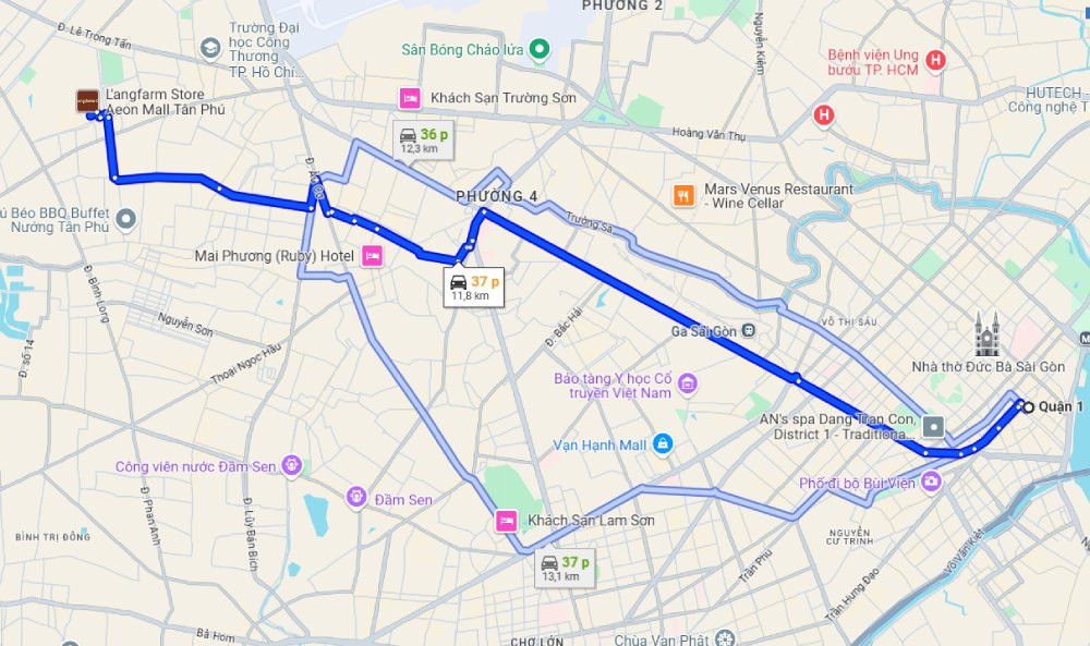 Hướng đi thuận tiện đến Hutong AEON Mall Tân Phú bằng phương tiện cá nhân