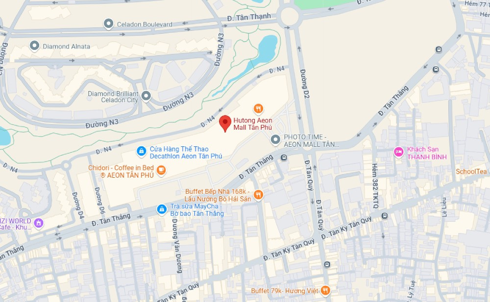 Hutong AEON Mall Tân Phú nằm tại vị trí thuận tiện, dễ dàng ghé thăm
