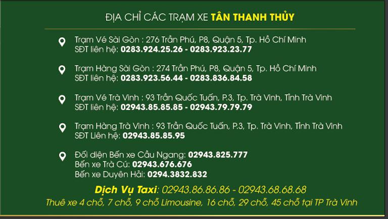 Khách hàng có thể mua vé trực tiếp tại văn phòng hoặc quầy vé của nhà xe Thanh Thủy Trà Vinh