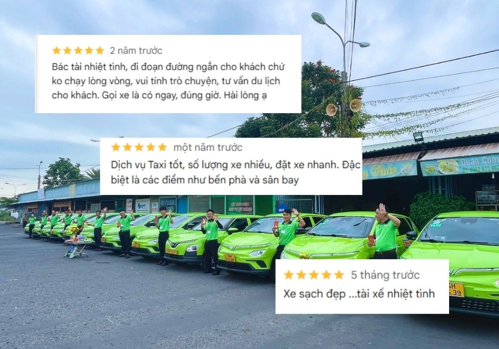 Khách hàng đánh giá 5 sao cho chất lượng dịch vụ taxi Giồng Riềng của Nam Thắng