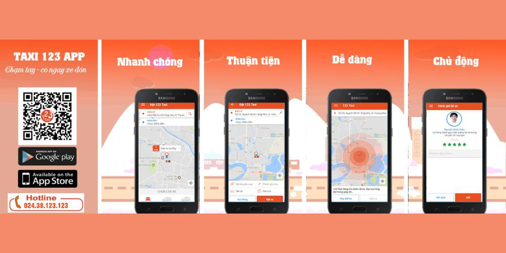 Khách hàng đặt xe taxi 123 nhanh chóng trên ứng dụng hoặc qua tổng đài 24/7
