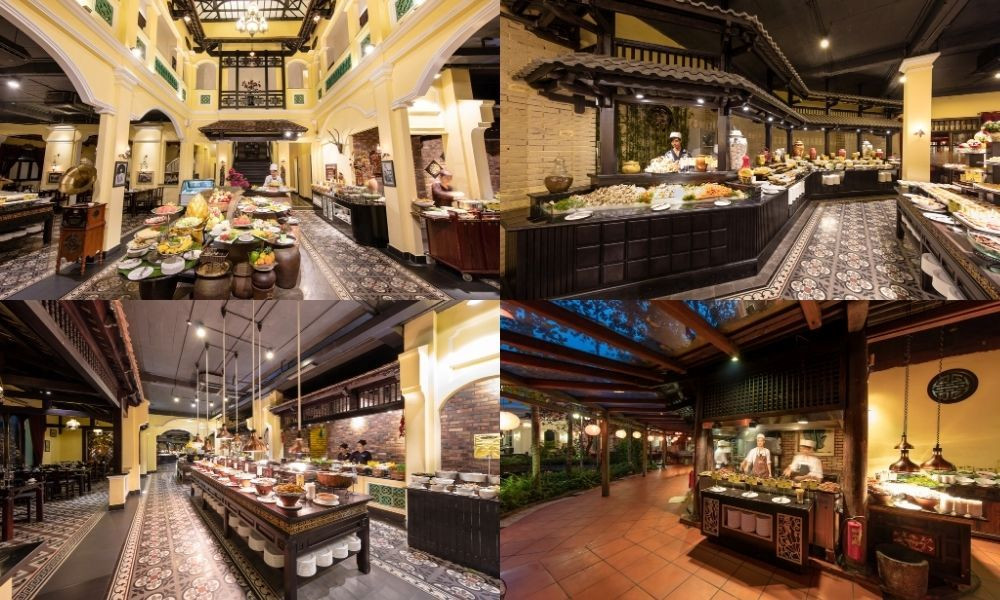 Không gian kiến trúc truyền thống của khu buffet Hà Nội