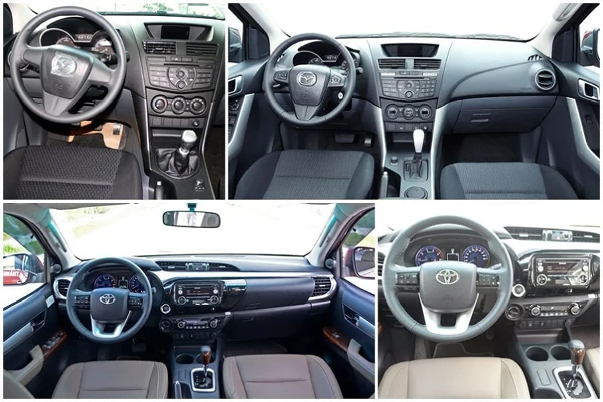 Không gian nội thất tiện nghi trên Toyota Hilux 2016 và Mazda BT-50 2016