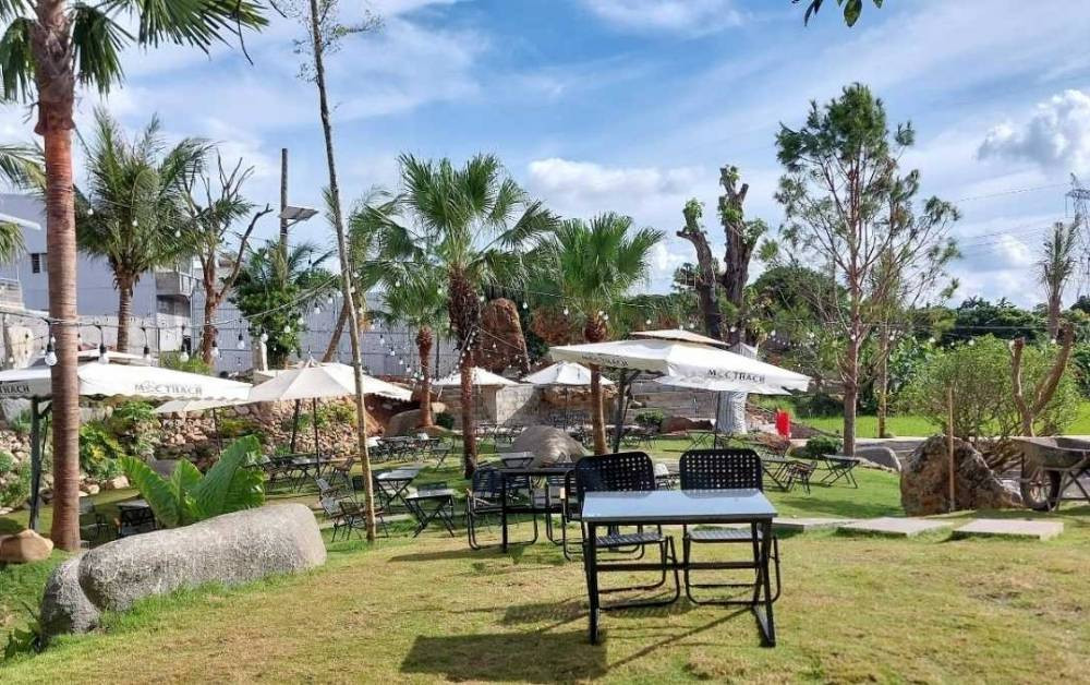 Khuôn viên sân vườn xanh mát tại Mộc Thạch Coffee Homestay