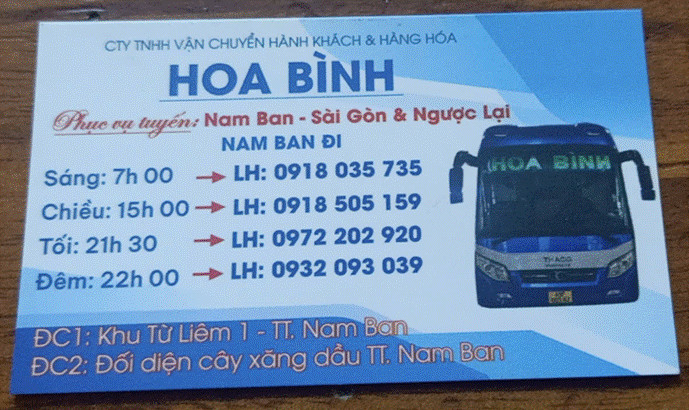 Lịch trình xe khách Hoa Bình tuyến Nam Ban Lâm Hà đi Sài Gòn