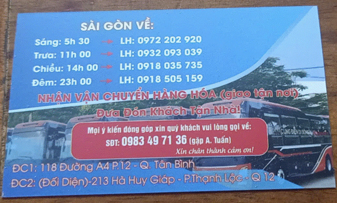 Lịch trình xe khách Hoa Bình tuyến Sài Gòn đi Nam Ban Lâm Hà