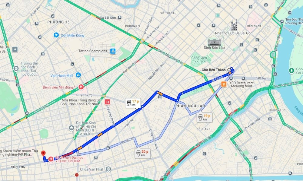 Lộ trình di chuyển từ chợ Bến Thành đến Hùng Vương Plaza