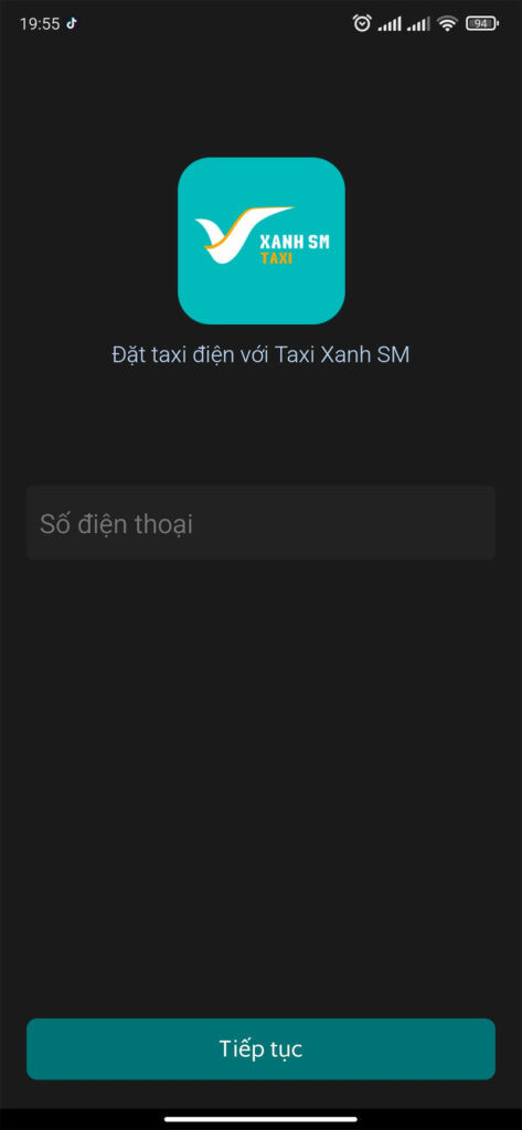 Màn hình đăng ký tài khoản cho ứng dụng taxi xanh
