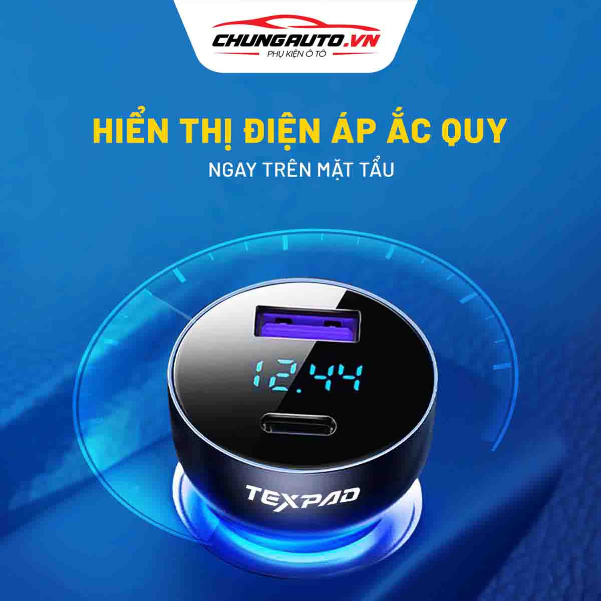 Màn hình hiển thị điện áp ắc quy trên tẩu sạc TexPad