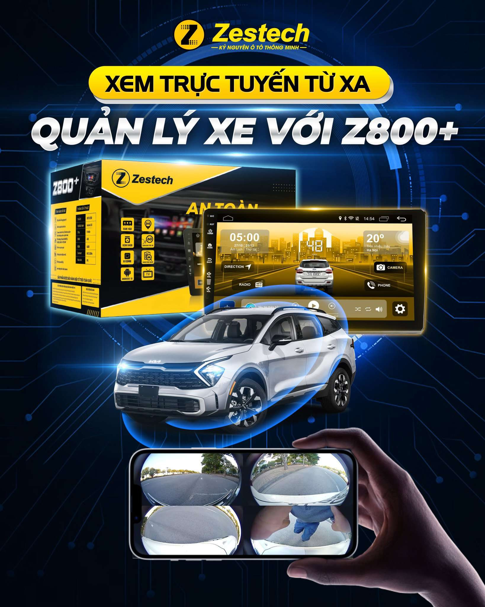 Màn hình Zestech Z800+ Base tích hợp camera 360 với góc nhìn rộng