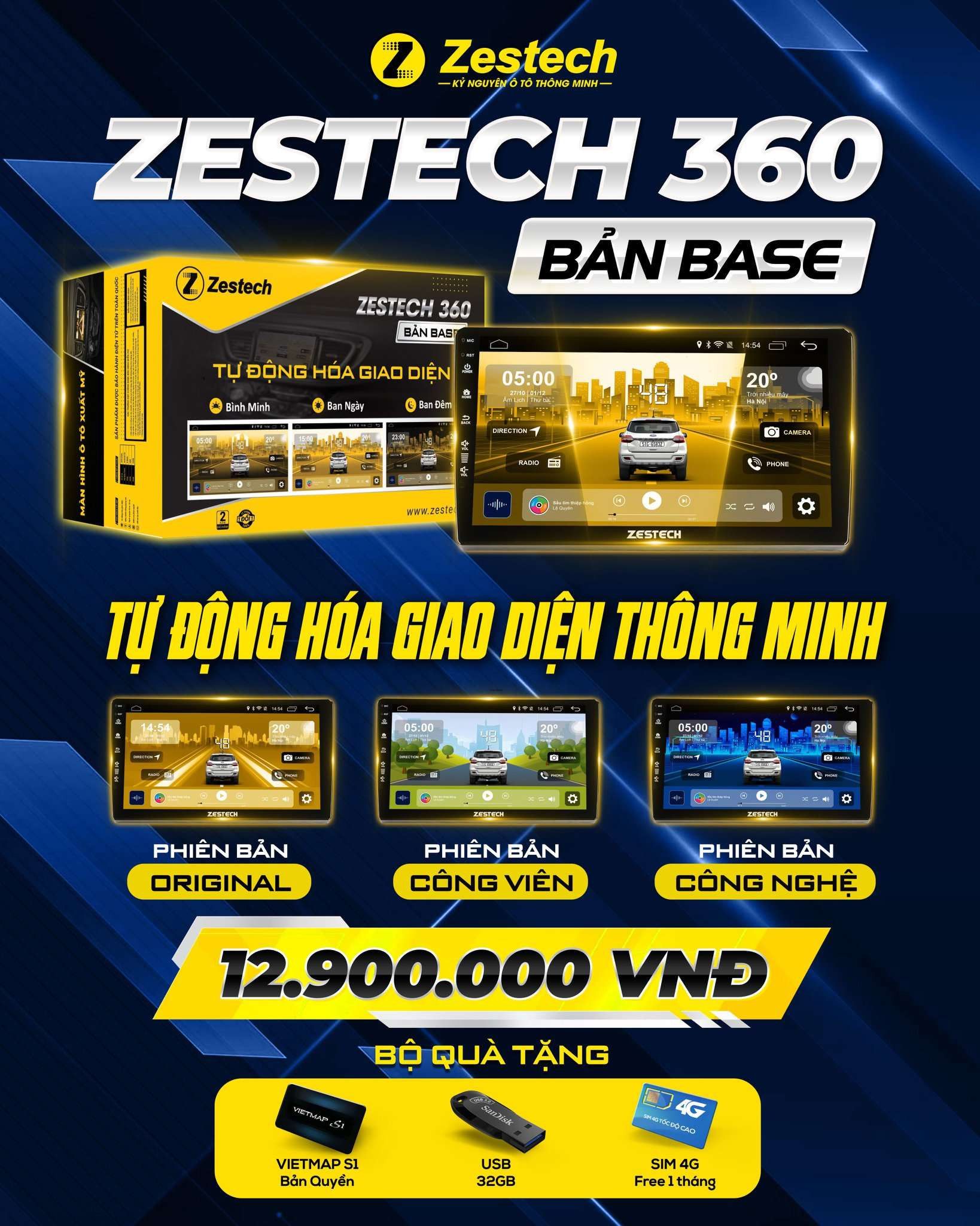 Màn hình Zestech ZT360 Base hiển thị góc nhìn camera 360 trên xe