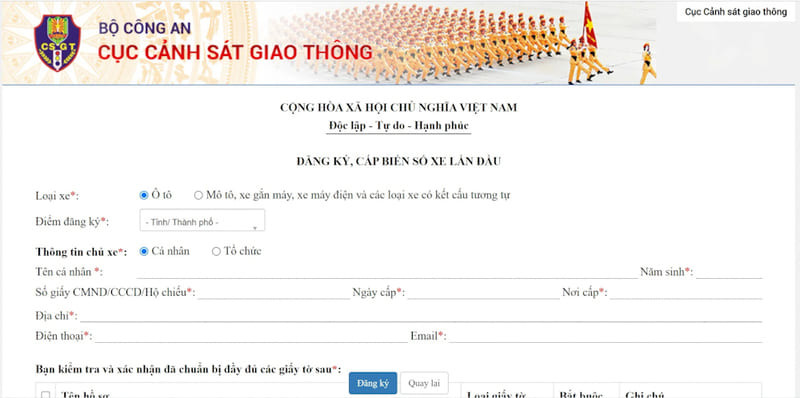 Mẫu tờ khai đăng ký cấp biển số xe ô tô điện lần đầu tiên theo quy định