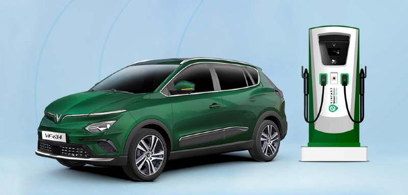 Mô hình trạm sạc xe điện VinFast trong không gian thực tế ảo