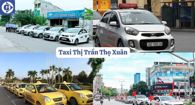Một chiếc xe taxi chuẩn bị đón khách tại Thị Trấn Thọ Xuân, thể hiện sự sẵn sàng phục vụ nhu cầu di chuyển