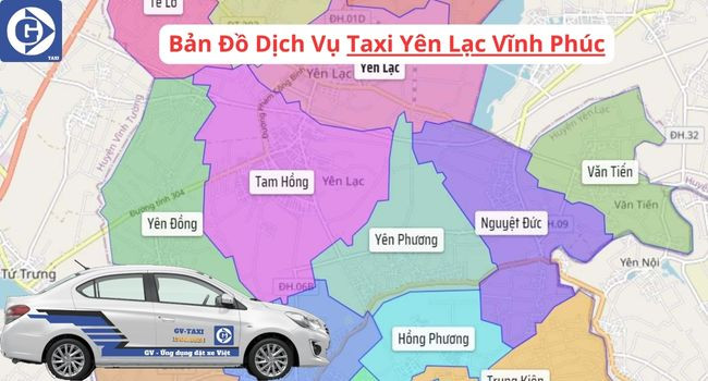 Một chiếc xe taxi màu xanh của hãng Taxi Quân Yến đang hoạt động tại Yên Lạc Vĩnh Phúc