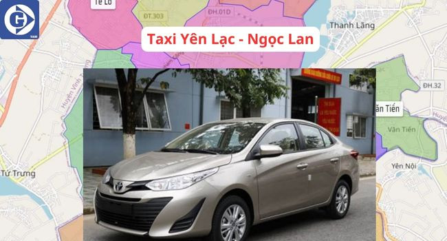 Một chiếc xe taxi màu xanh dương của hãng Taxi Đại Tự đang đậu xe và chờ khách tại Yên Lạc Vĩnh Phúc