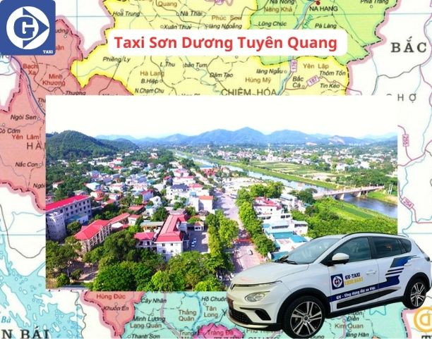 Một chiếc xe taxi Sơn Dương Tuyên Quang hiện đại đang di chuyển trên đường phố