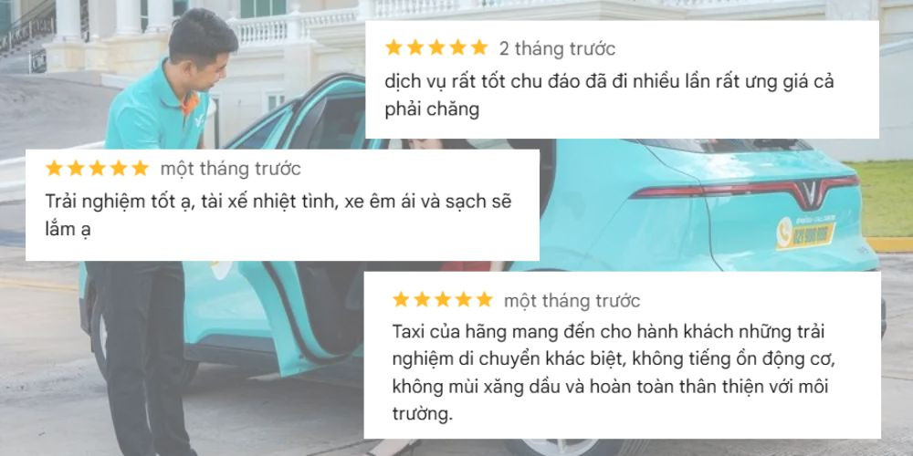 Một đánh giá tích cực của khách hàng về dịch vụ taxi điện Xanh SM, thể hiện sự hài lòng về trải nghiệm khi gọi số taxi ở Diên Khánh của hãng