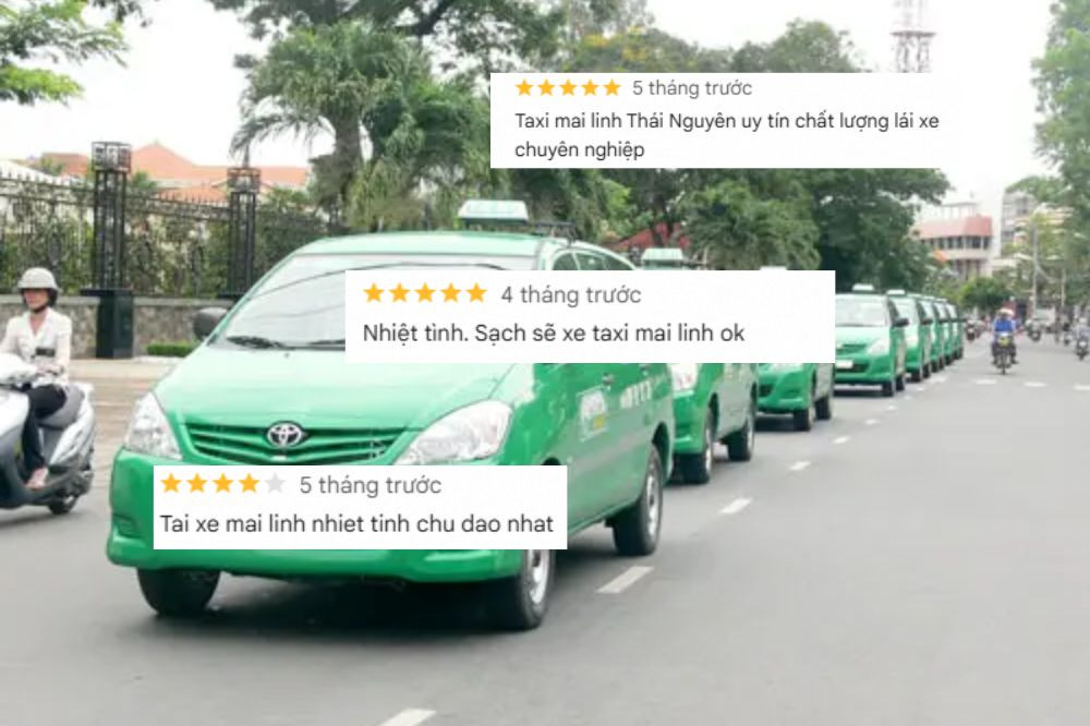 Một vài đánh giá về dịch vụ của taxi Mai Linh trên Google Maps tại khu vực Đại Từ Thái Nguyên