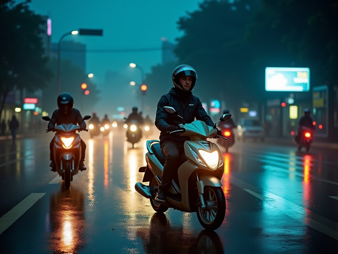 Người lái xe máy trên đường, tuân thủ luật giao thông 2025