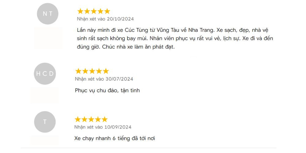 Nhà xe Cúc Tùng nhận được nhiều lời đánh giá tích cực từ khách hàng. 