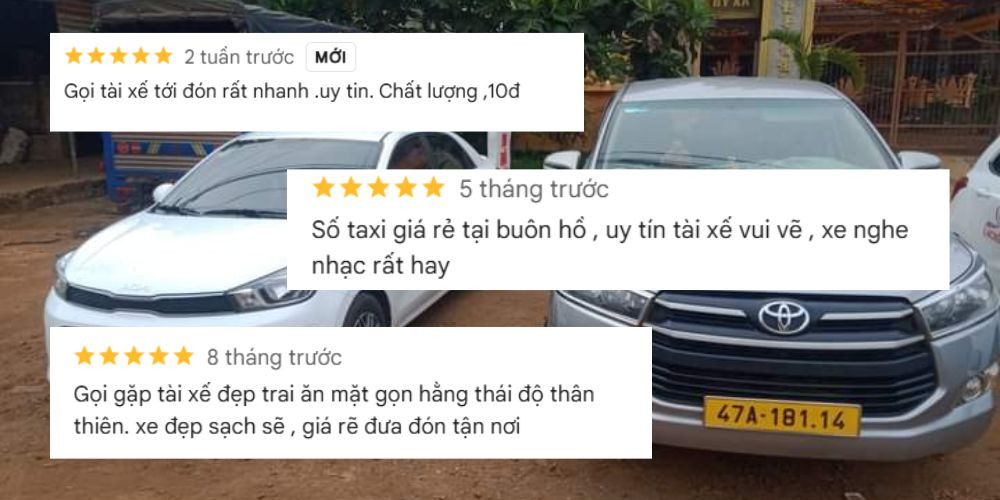 Nhận xét và phản hồi của khách hàng về chất lượng dịch vụ New Taxi Buôn Hồ