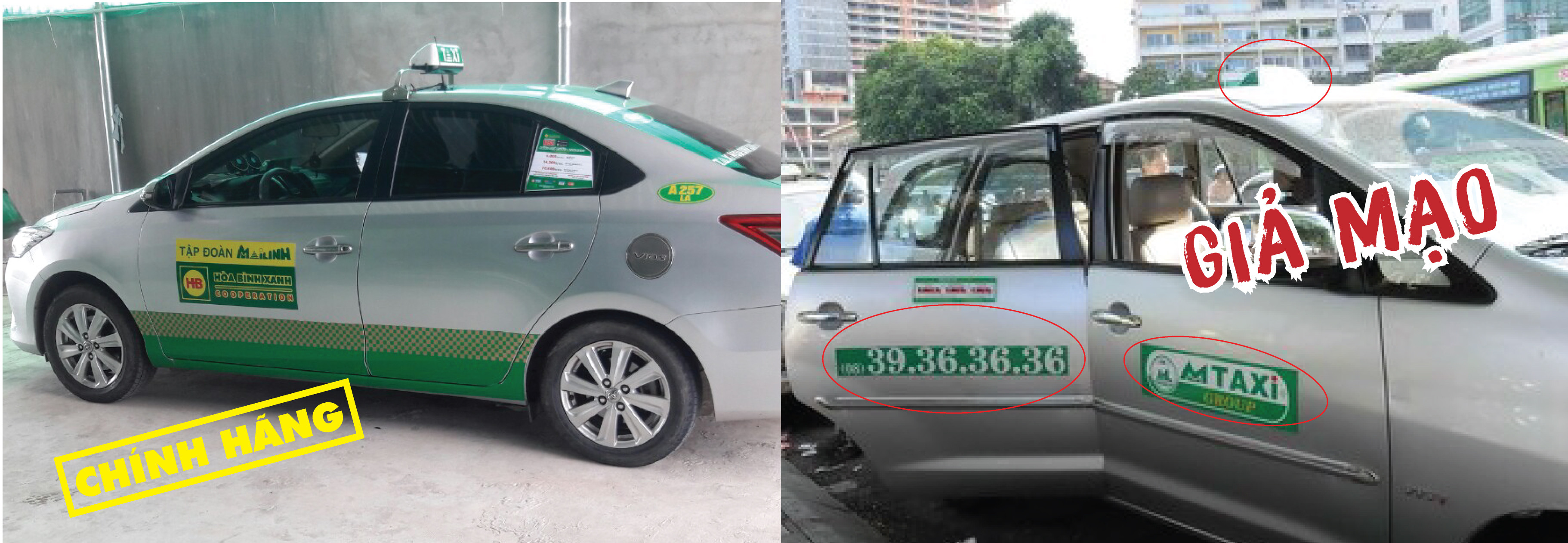 Phân biệt logo taxi Mai Linh chính hãng và xe nhái từ bên hông
