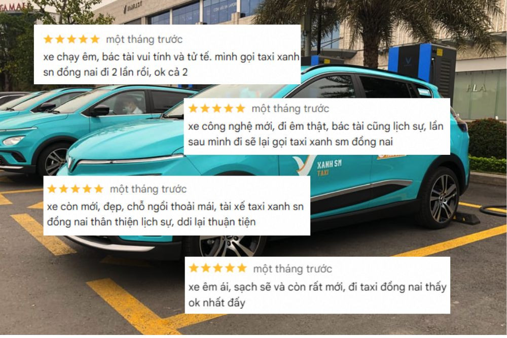 Phản hồi tích cực của khách hàng về chất lượng dịch vụ taxi Xanh SM tại Vĩnh Cửu Đồng Nai